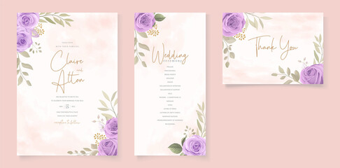 Set of wedding card design with purple roses