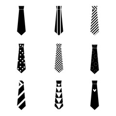 Tie flat icon vector set with multiple patterns collection black and white