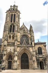Fototapeta na wymiar Pontoise Cathedral (Saint-Maclou de Pontoise, 12th century) - Roman Catholic cathedral, national monument of France. Pontoise is a commune in Val-d'Oise department, in northwestern suburbs of Paris.