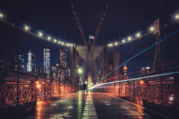 Fototapeta na wymiar New York City Skyline at night from the Brooklyn Bridge