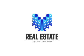 Real Estate Logo in Blue Gradient with Modern Concept . Construction, Architecture or Building Logo Design Template