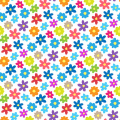 Naklejka na ściany i meble Beautiful bright colorful multicolored ink chamomile flowers isolated on white background. Cute floral seamless pattern. Vector simple flat graphic hand drawn illustration. Texture.