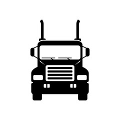 Truck tractor icon. Freight car. Front view. Black silhouette. Vector simple flat graphic illustration. The isolated object on a white background. Isolate.