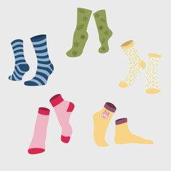 Vector illustration set of brightly colored socks