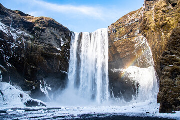 Iceland Waterfall with Rainbow