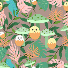 eggs and mushrooms for a leaf background