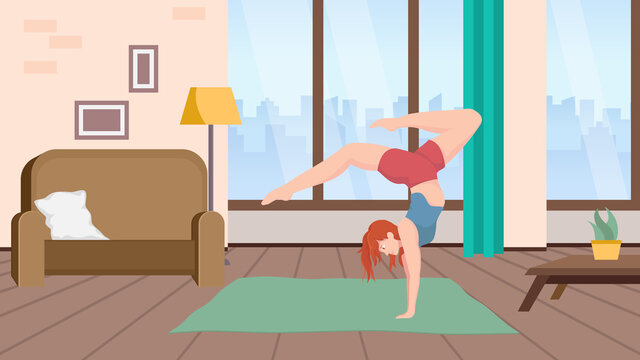yoga, meditation, exercise aerobic, house, fit, athlete, pose, interior, fitness, room, character, illustration, home, vector, sport, workout, fitness, lifestyle, activity, person, healthy, training, 