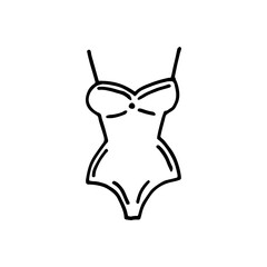 swimsuit bodysuit doodle. Isolated monochrome image on a white background. Thin shoulder straps, molded cups. Coloring book, print, icon for price tag, online store. Vector illustration, simple