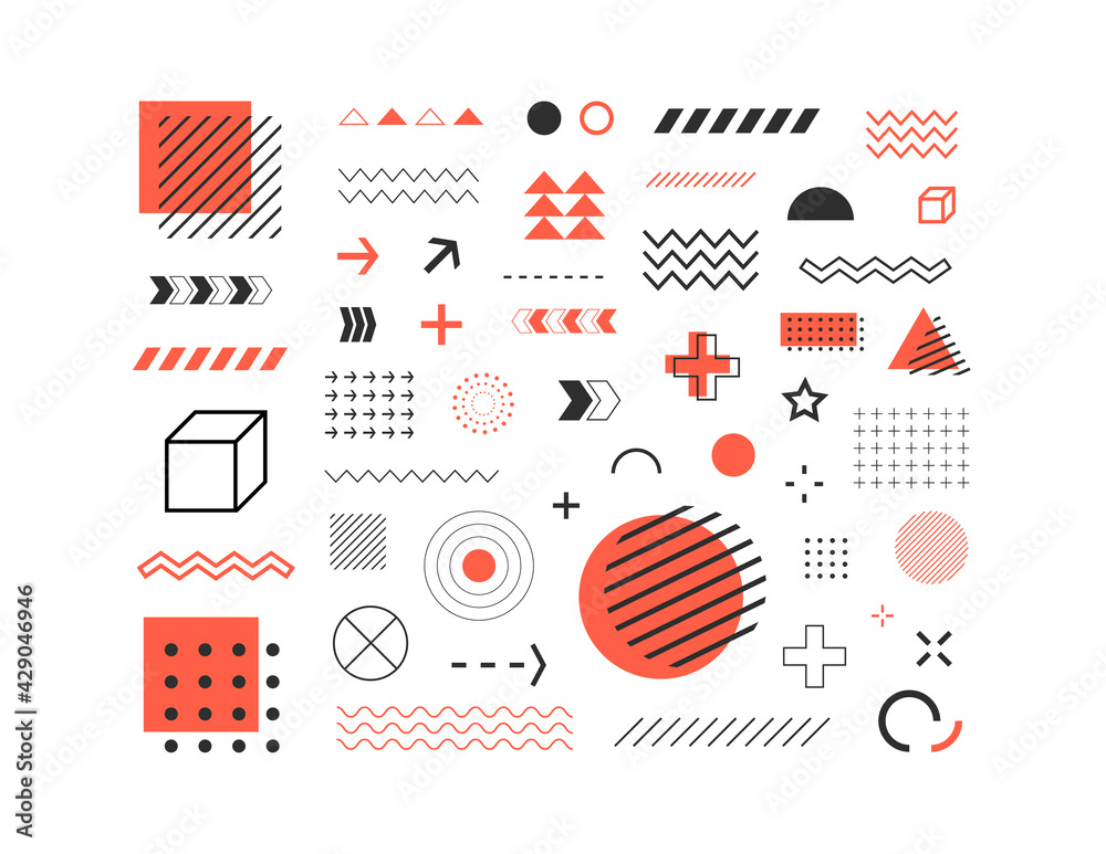 Poster Set Of Geometric Shapes. Abstract design symbols and elements . Vector illustration