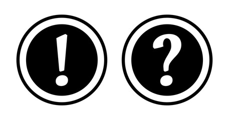 Warning and Info Flat Round Icon Set with Exclamation Mark and Question Mark Symbol. Vector Image.