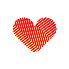 Fototapeta na wymiar red and yellow lines texture heart, editable vector