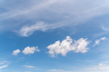 Blue sky and white fluffy clouds background and pattern