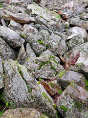Taganay Mountains. Misty mountains.Hiking in the mountains.