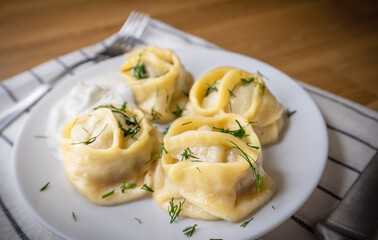 National Kazakh and Uzbek cuisine - manti with meet