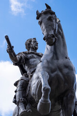 Fototapeta na wymiar Equestrian statue of William III covered in bird poo in Bristol Queen's Square