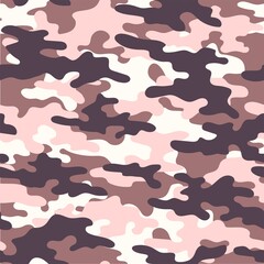 Camouflage military pink seamless vector pattern for clothing, fabric prints. modern.