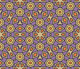 Abstract colorful doodle flower seamless pattern. Floral background. Mosaic, tile of thin line ornament.