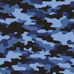 blue camouflage pattern military texture on textile. Repeat print. Fashionable background. Vector