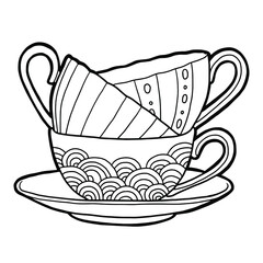Tea cup. Coloring page. Black outline. 