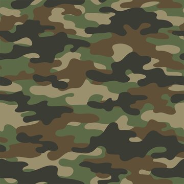 Abstract seamless military camo texture for print. Forest background. Vector green