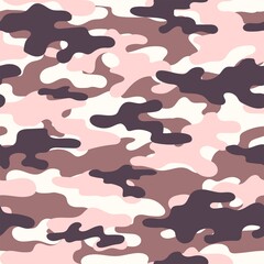 Camouflage classic seamless pattern. Abstract camo. Military pink texture. Print on fabric on textiles. Vector illustration