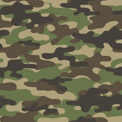 Fototapeta premium Camouflage classic seamless pattern. Abstract camo. Military green texture. Print on fabric on textiles. Vector illustration