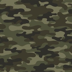 Fototapeta premium Camouflage classic green seamless pattern. Abstract camo. Military texture. Print on fabric on textiles. Vector illustration