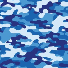 blue Abstract seamless military camo texture for print. Forest background. Vector