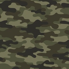 Abstract seamless green military camo texture for print. Forest background. Vector