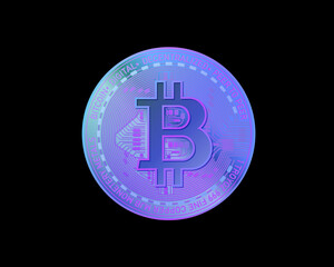 Bitcoin gold coin. Bitcoin symbol in cryptocurrency isolated on black background. Realistic vector illustration.