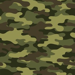 Fototapeta premium Abstract green seamless military camo texture for print. Forest background. Vector