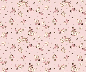 Wallpaper murals Small flowers Cute seamless vector floral pattern. Endless print made of small white flowers. Summer and spring motifs. Light pink  background. Stock vector illustration.