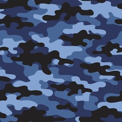 blue Camouflage seamless pattern.Military camo.Army background.Print on clothing.Modern design