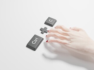 Ctrl C on white background. 3D rendering.