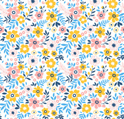 Beautiful vintage floral pattern in small spring flowers. Small colorful flowers. White background. Liberty style print. Floral seamless background. The elegant the template for fashion prints.