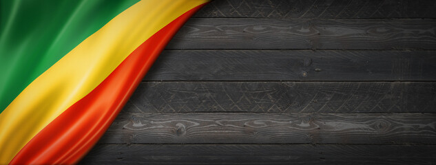 Congolese flag on black wood wall banner