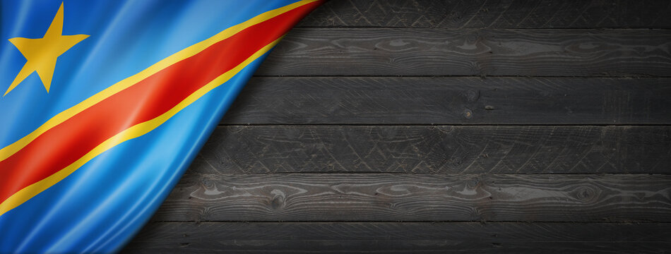 Democratic Republic of the Congo flag on black wood wall banner