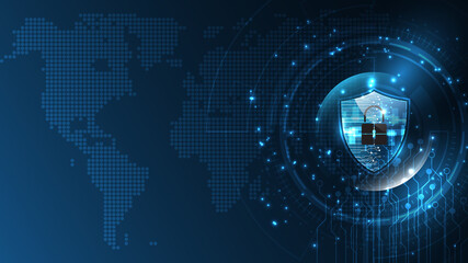 Obraz premium Padlock Security cyber digital concept Abstract technology background protect system