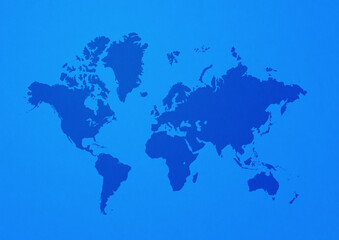 World map on blue wall background