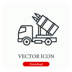 Military vehicle vector icon.  Editable stroke. Linear style sign for use on web design and mobile apps, logo. Symbol illustration. Pixel vector graphics - Vector