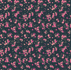 Beau motif floral vintage en petites fleurs. Petites fleurs rose vif. Fond gris foncé. Imprimé style Liberty. Arrière-plan transparent floral. L& 39 élégant modèle pour les imprimés de mode.