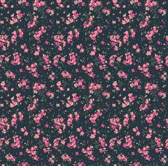 Papier peint Petites fleurs Beau motif floral vintage en petites fleurs. Petites fleurs rose vif. Fond gris foncé. Imprimé style Liberty. Arrière-plan transparent floral. L& 39 élégant modèle pour les imprimés de mode.