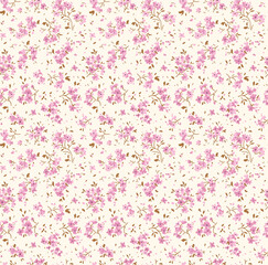 Obraz na płótnie Canvas Seamless vintage floral pattern. Beautiful light pink and mauve flowers on white background. Delicate flowers in modern style. Stock vector for prints on surface. 