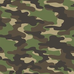 Fototapeta premium Camouflage modern green pattern seamless element for printing clothes, fabrics. Vector. Hunting and fishing.