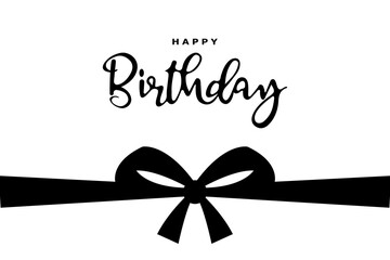 Happy Birthday. Beautiful greeting card, engraved calligraphy. Black text word with ribbon string. Hand drawn birthday invitation design vector Isolated on White background