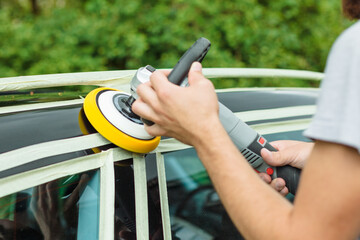 Polishing a used car with an electrical orbital buffer or polisher