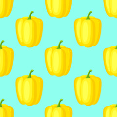 Yellow paprika pepper seamless pattern. Vector decorative design for backdrops, wrapping paper, fabric textile prints.