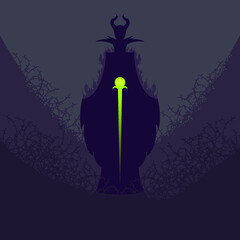 sleeping beauty. maleficent, fairy tale, children's cartoon, villain, shadow, witch, fear, horror, print, illustration, vector, girl, man, princess, witch, magic, mystery, night, thorn bushes