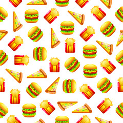 Seamless Pattern Abstract Elements Hamburger Cheeseburger Pizza And French Fries Fast Food Vector Design Style Background Illustration