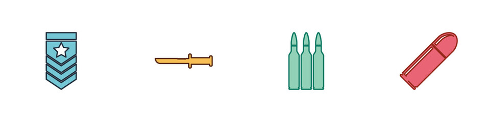 Set Chevron, Military knife, Bullet and icon. Vector
